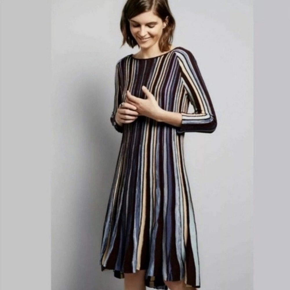 NWT Anthropologie Moth Nora Striped Long Sleeve Dress sz.L
